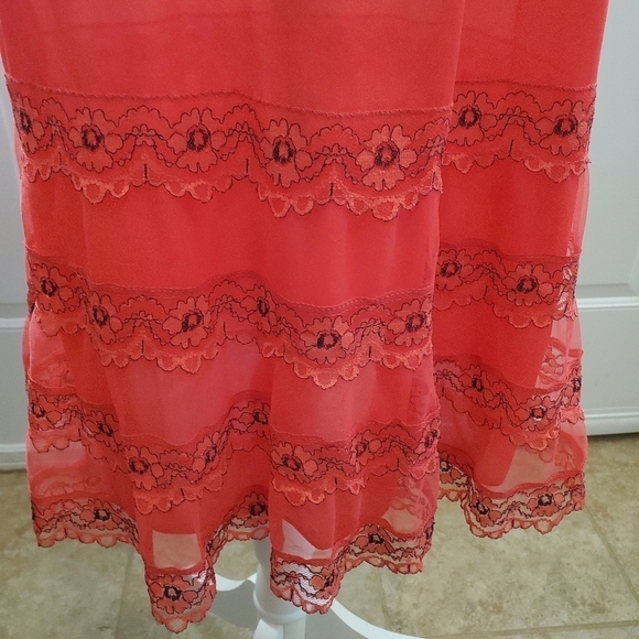 Vintage Lace Semi Sheer Night Gown‎ Dress Coral Pink Sheer Midi length Fits 6/8 - Picture 3 of 15